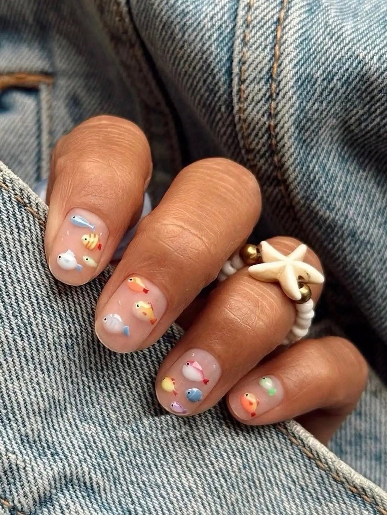 24Pcs Short Square French Flower Acrylic Press On Nails