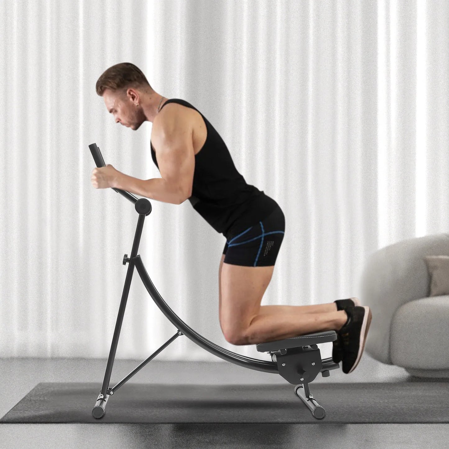 Height Adjustable Abdominal Trainer with LCD Monitor & Six Silent Rollers for Home Gym