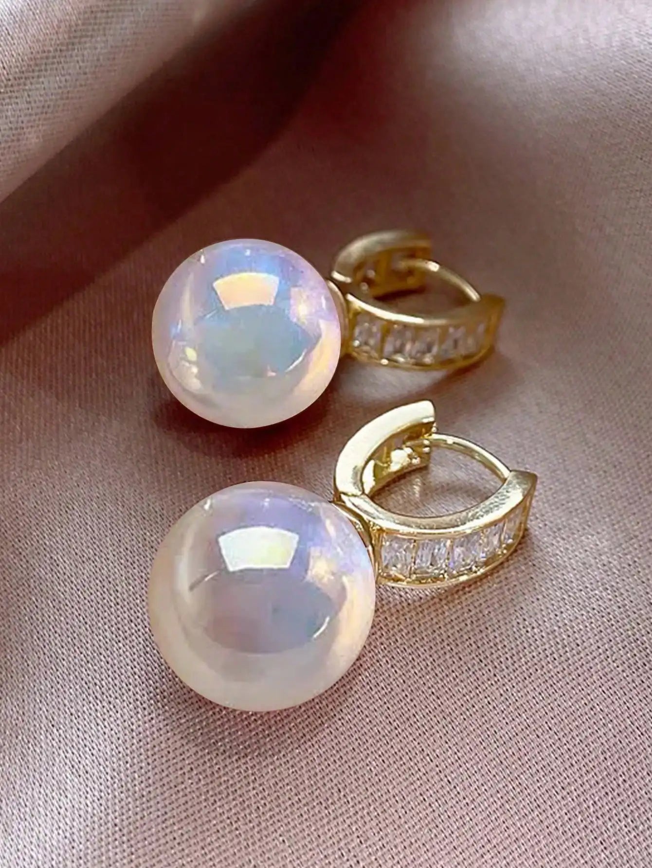 Elegant Faux Pearl Rhinestone Hoop Earrings For Women Copper Alloy
