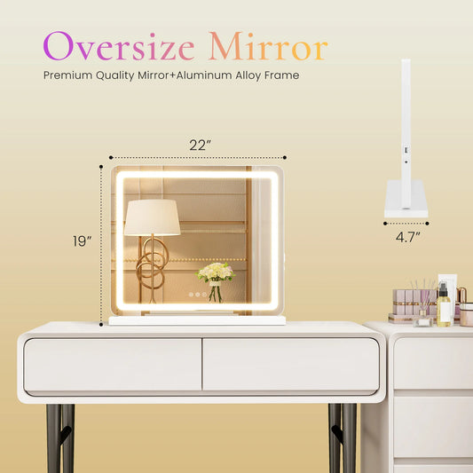 JHK LED Vanity Mirror with Lights Aluminum Frame Bathroom Mirror Dimmable 3 Color Modes Makeup Mirror Memory Function Bedroom