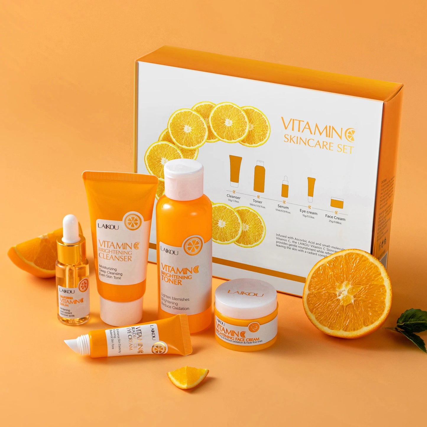 LAIKOU Vitamin C Skincare Set for Brightening and Wrinkle Reduction