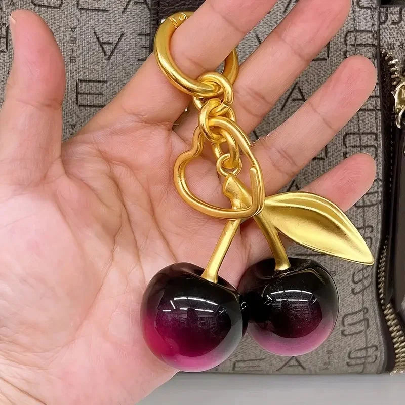 Premium Resin Cherry Keychain For Handbags And Wallets