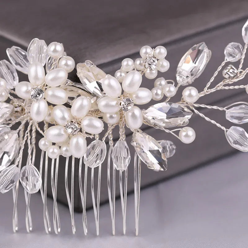 Crystal Rhinestone Flower Pearl Hair Comb Hair Accessories Jewelry