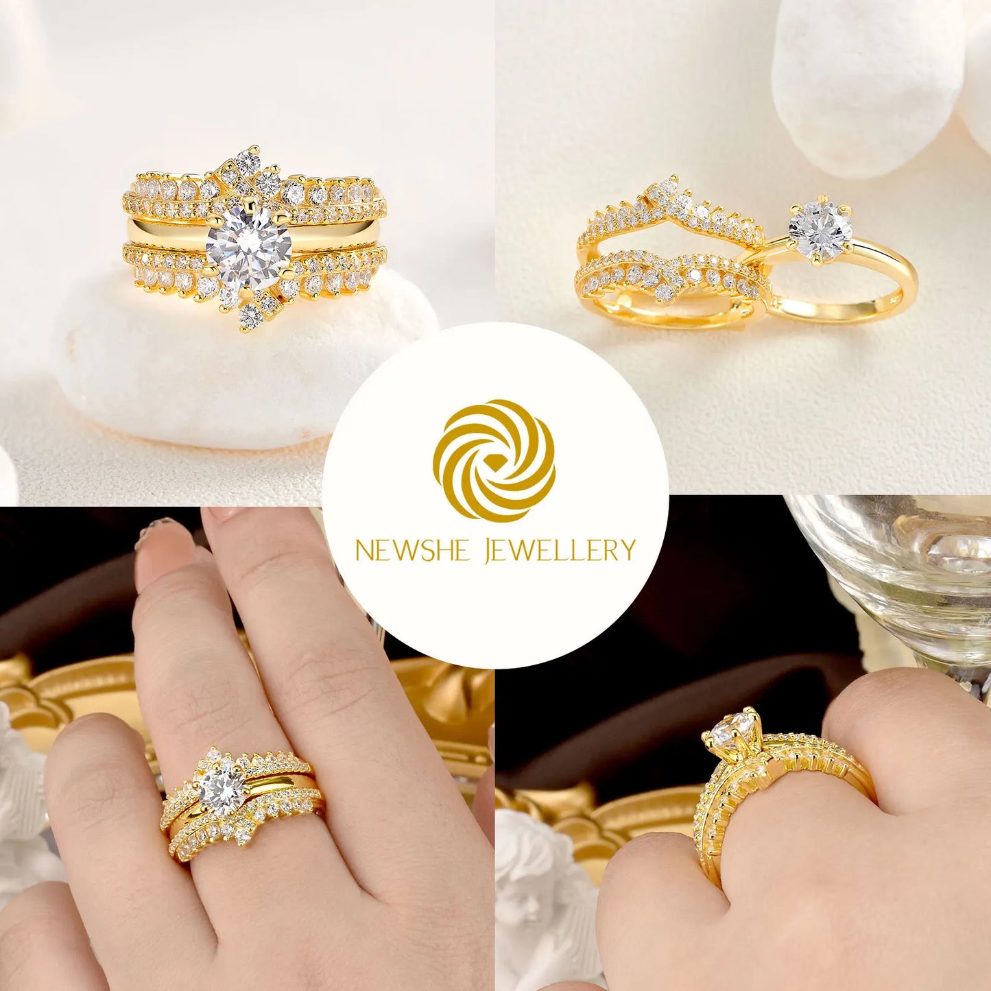 Newshe Zircon Solitaire Engagement Ring For Women Jewelry