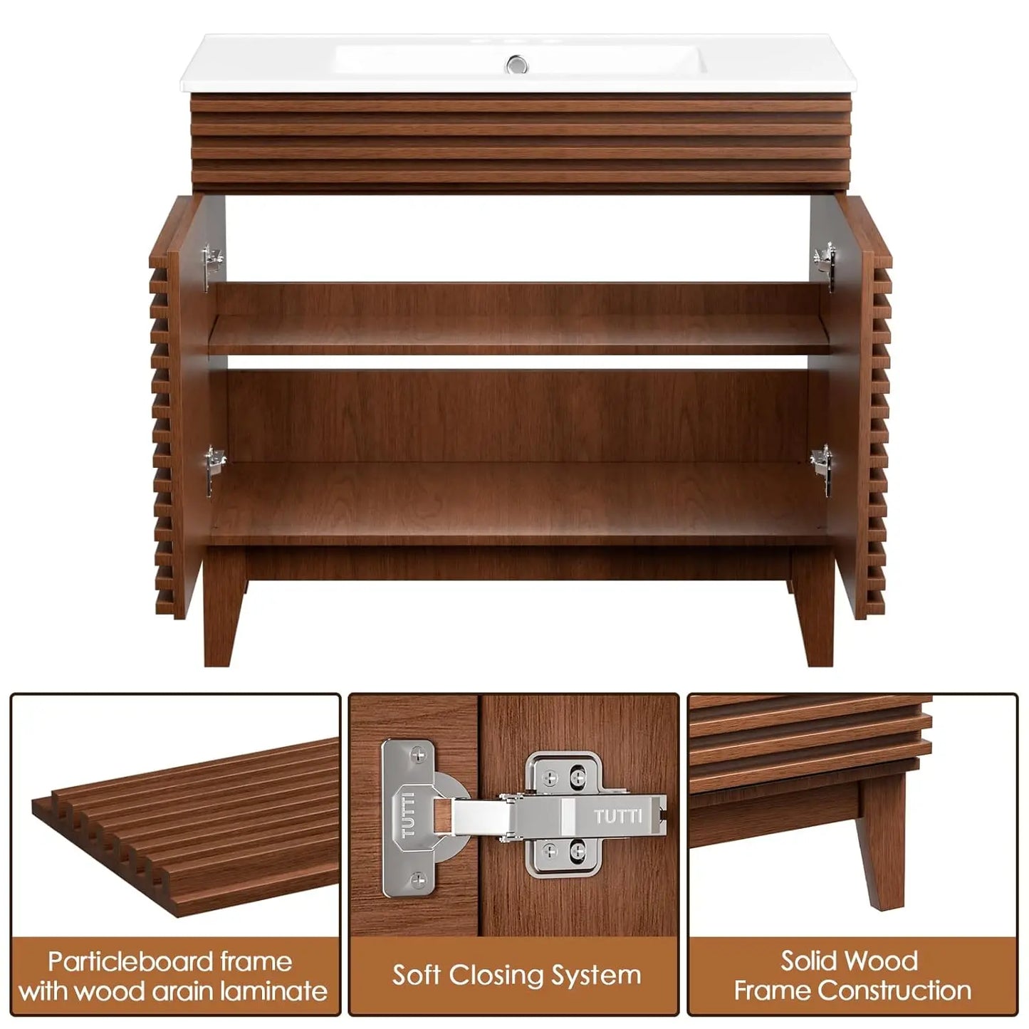 Mid Century Freestanding Bathroom Vanity Sink Storage