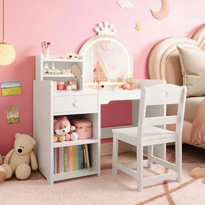 HiMISS Kids Princess Makeup Vanity Desk And Chair Set