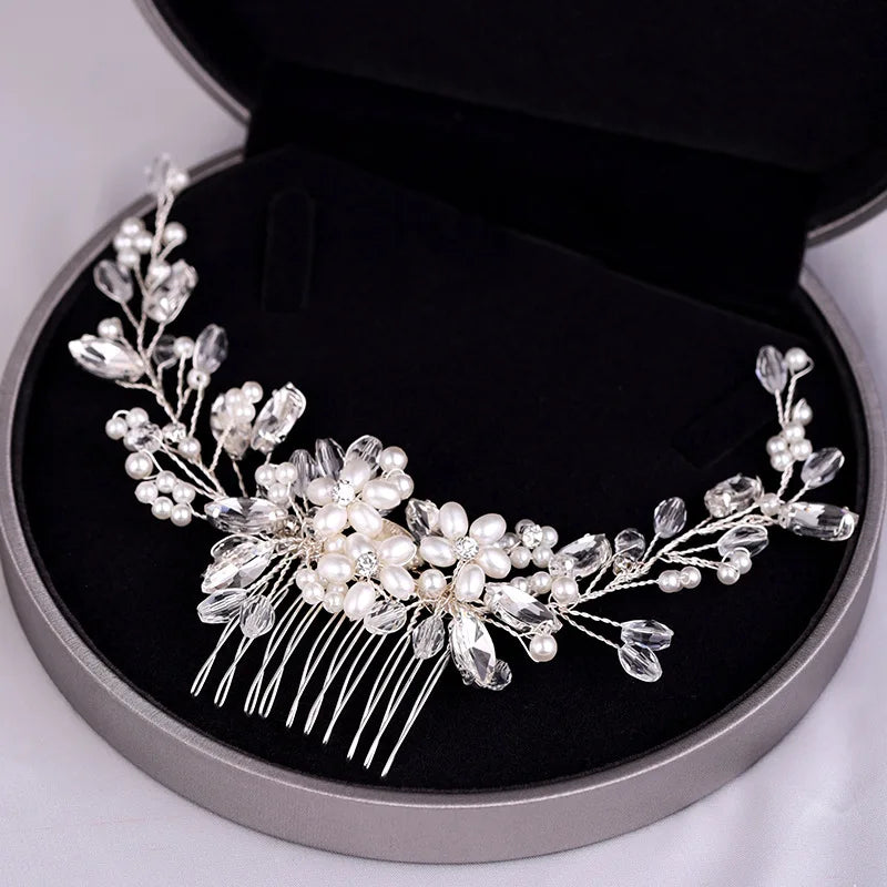 Crystal Rhinestone Flower Pearl Hair Comb Hair Accessories Jewelry