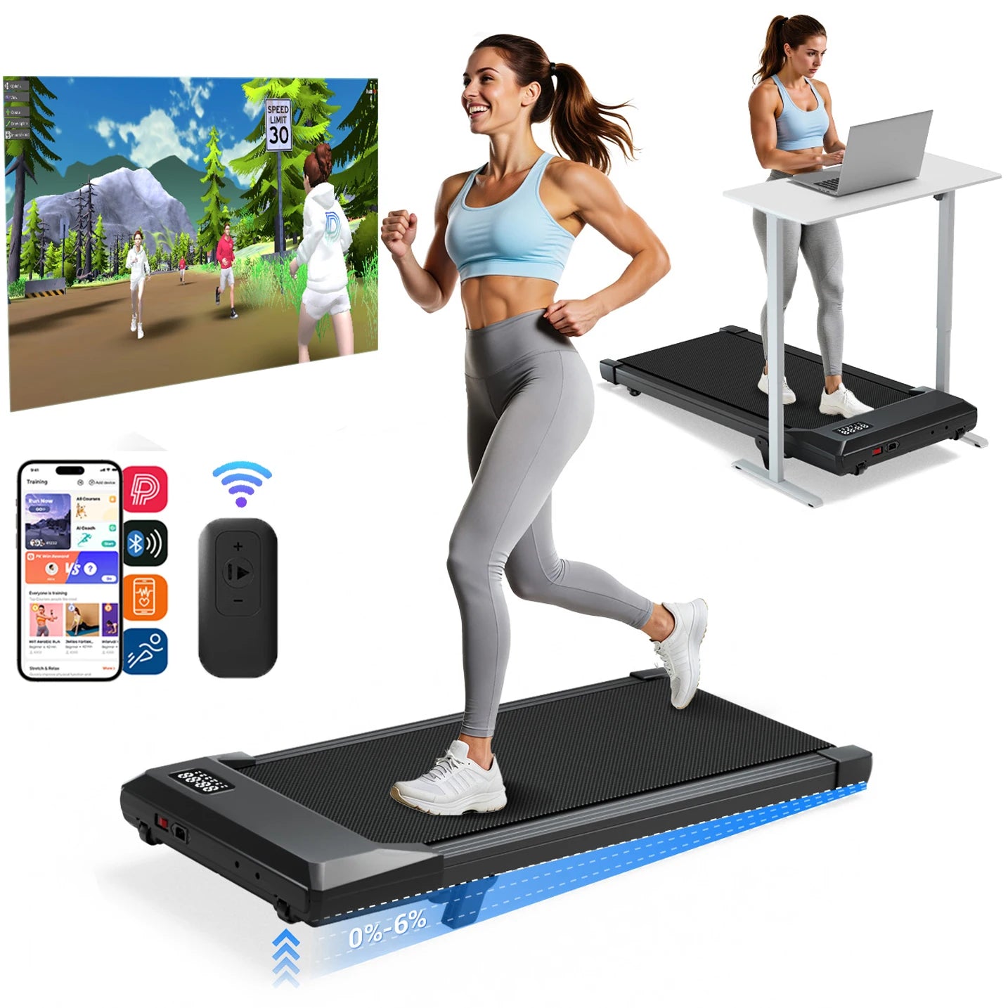 Superun Foldable Under Desk Walking Pad With Six Percent Slope