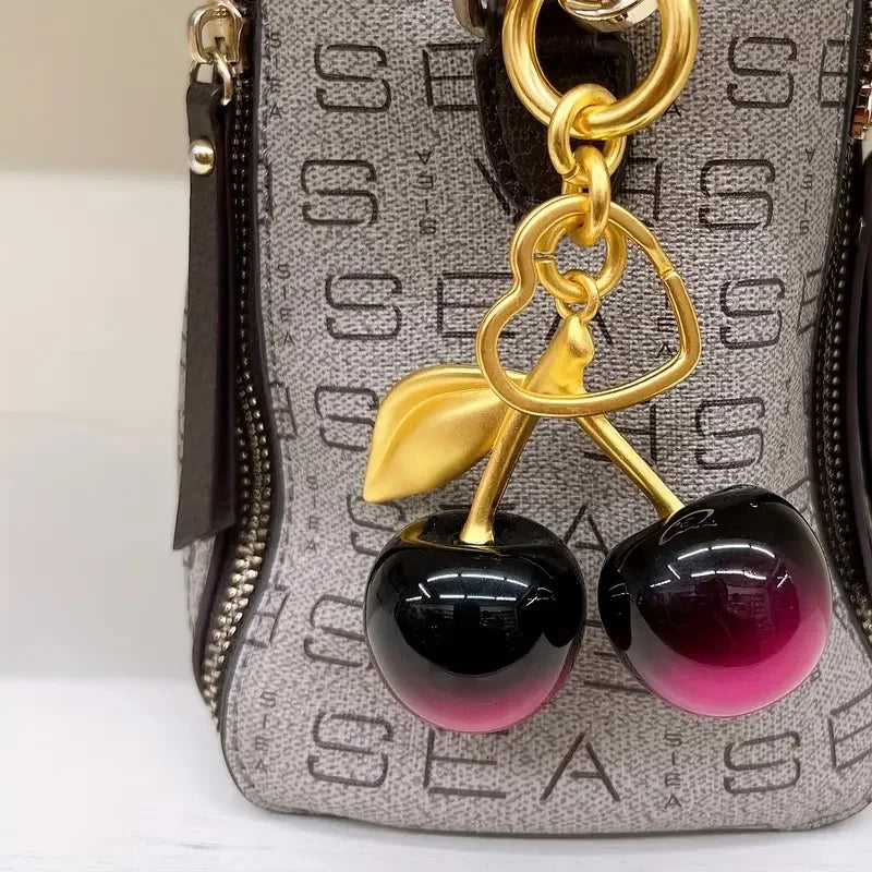 Premium Resin Cherry Keychain For Handbags And Wallets