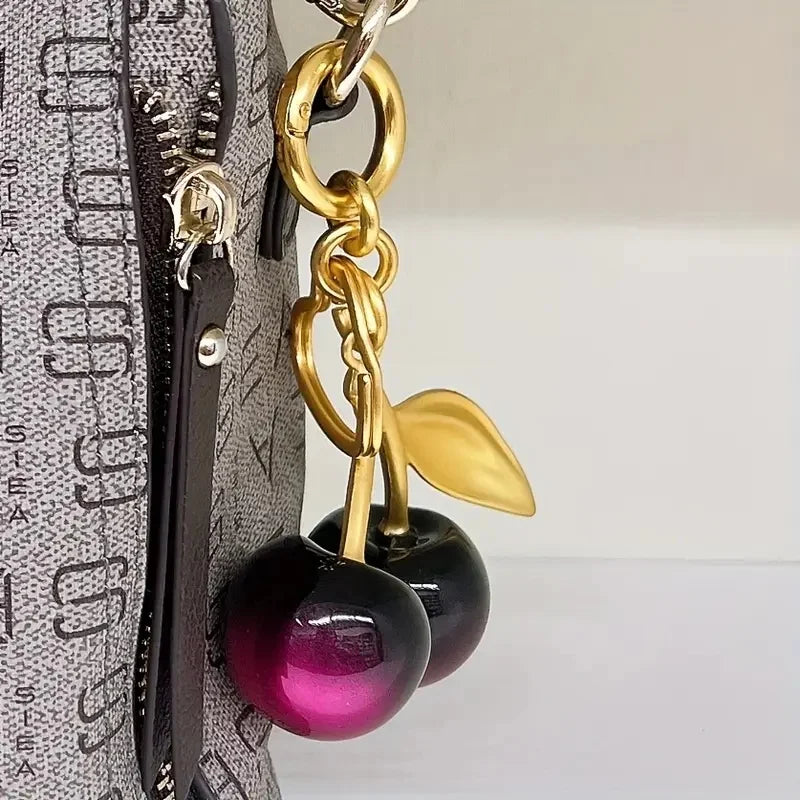 Premium Resin Cherry Keychain For Handbags And Wallets