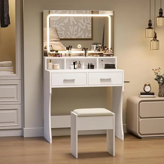 HiMISS Bedroom Vanity Mirror With LED Lights And Power Outlets