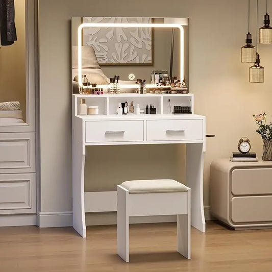 HiMISS Bedroom Vanity Mirror With LED Lights And Power Outlets