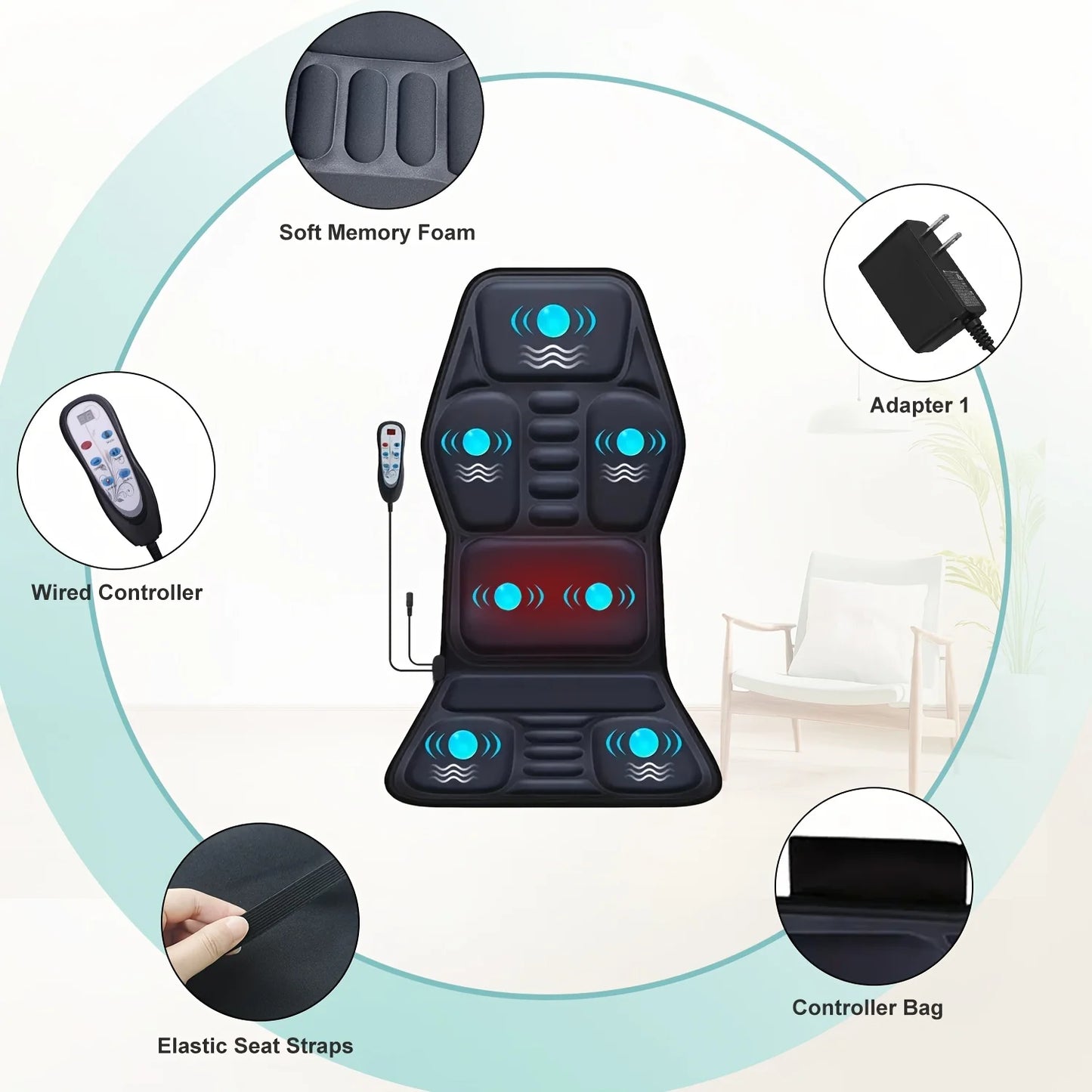 HIMOUTA Electric Full Body Massage Chair Cushion Heated Vibrator