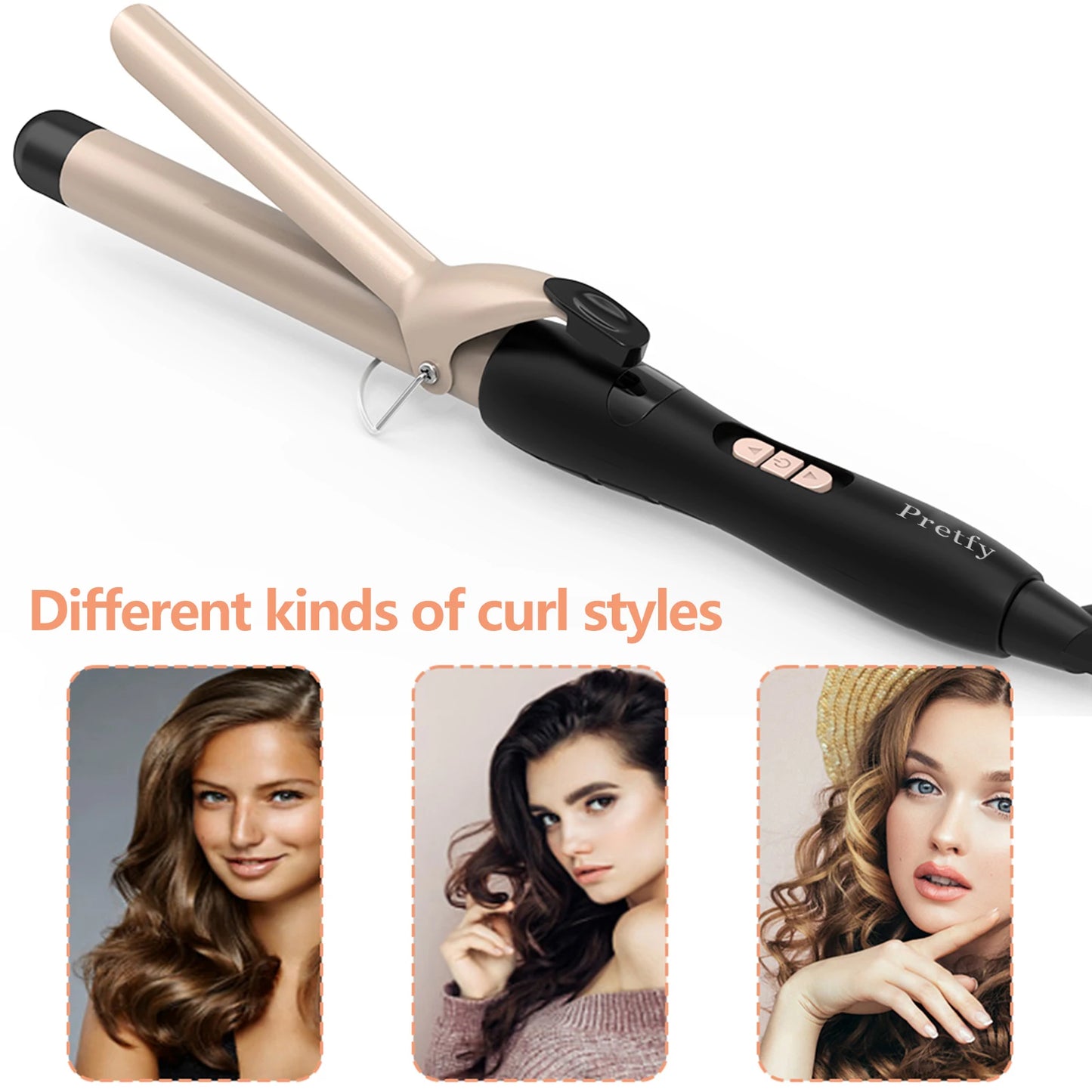 Pretfy Hair Curling Iron With Temperature Adjustable LCD Display