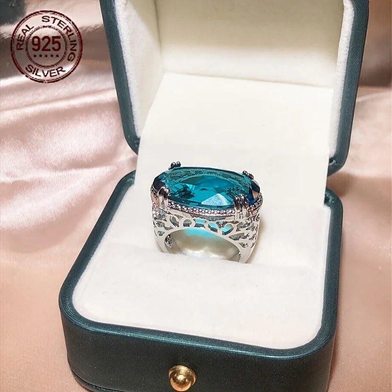 WPOOCC Zircon Sterling Silver Hollow Oval Vintage Wedding Ring