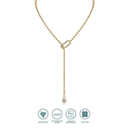 JIUZUAN Moissanite Y-Shape Necklace S925 Silver 18K Gold Plated