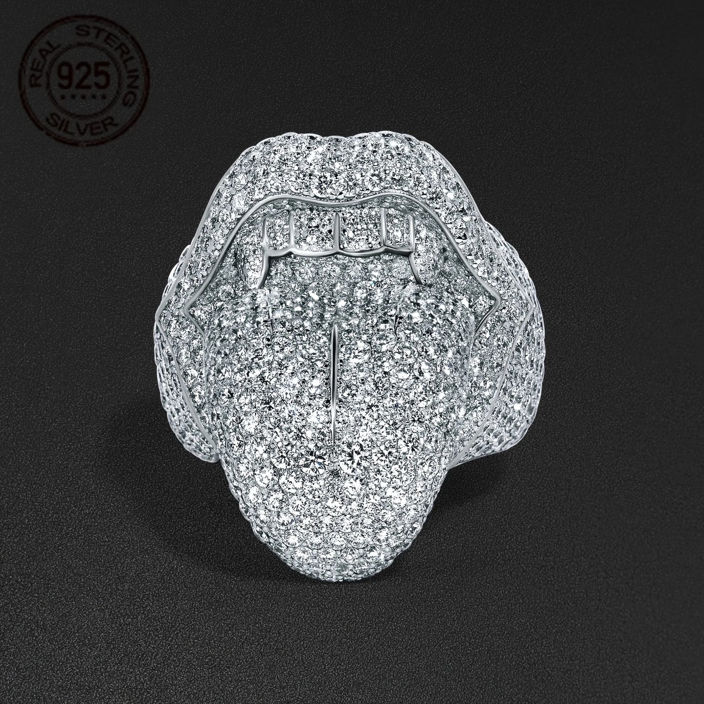 WPOOCC Exaggerated Death Kiss Ring 925 Sterling Silver for Men