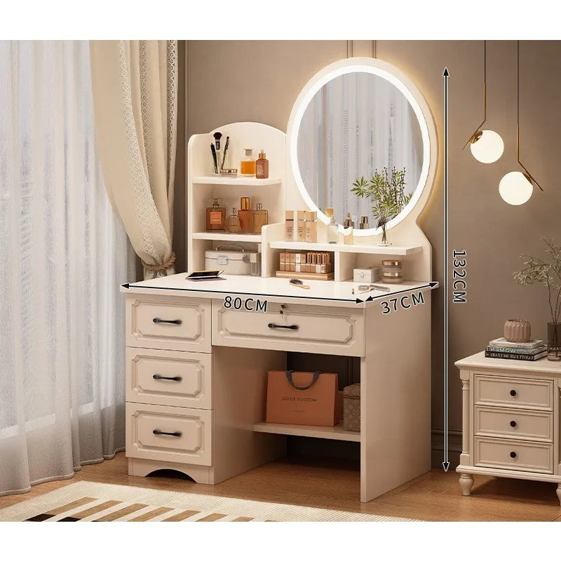 European Minimalist Dressing Table With Integrated Vanity Storage