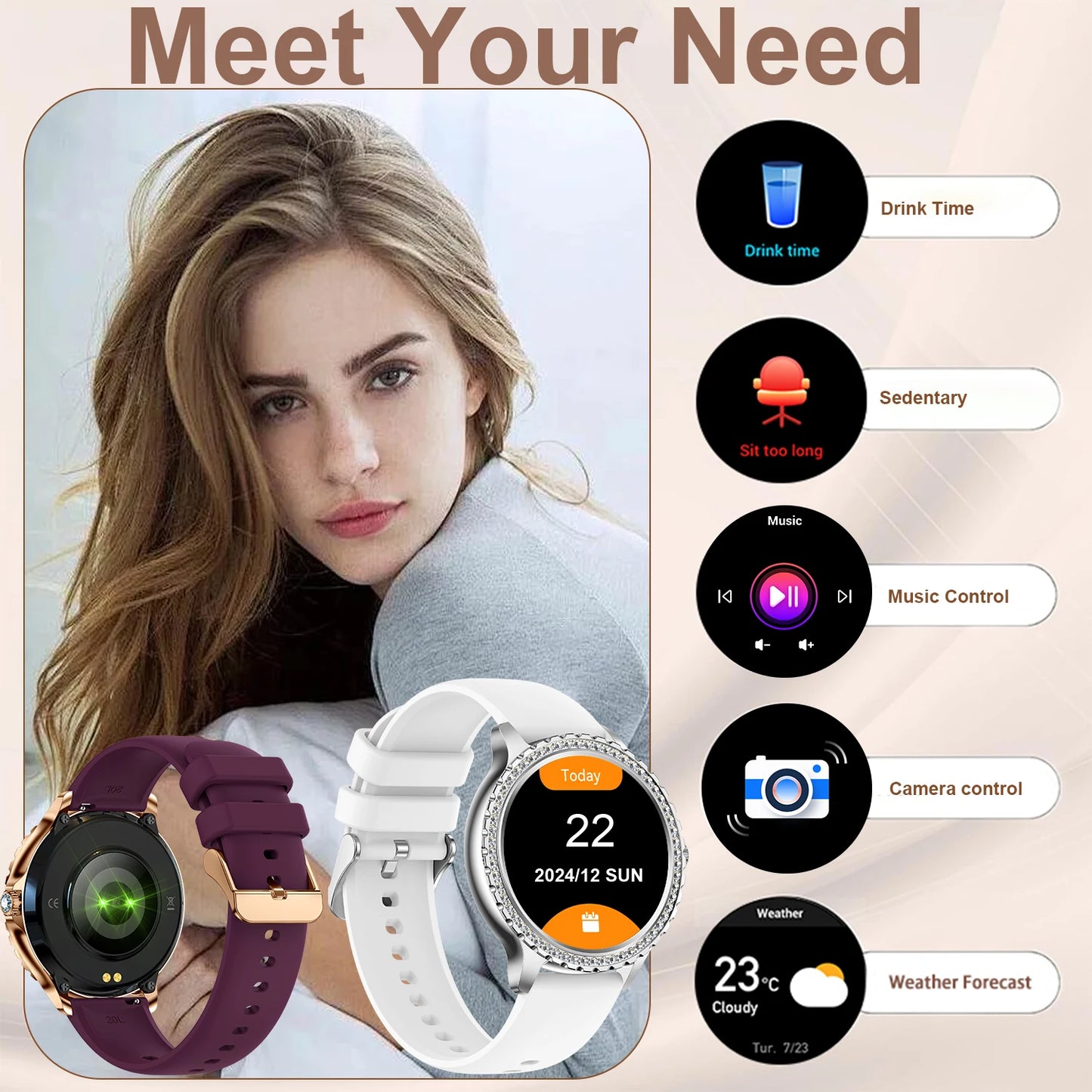 INNOFOVO Smartwatch For Women Touchscreen Fitness Tracker Wireless Calls Music