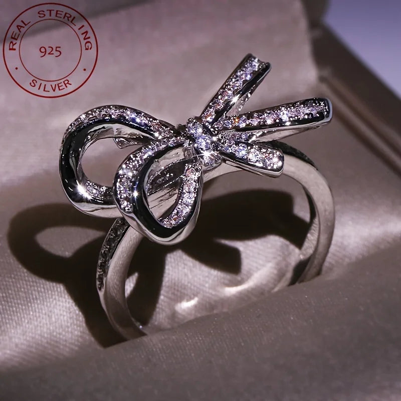 WPOOCC 925 Sterling Silver Bowknot Wedding Ring For Women