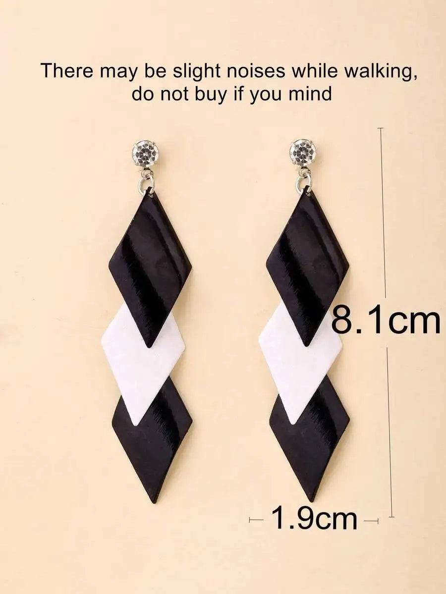 Geometric Diamond Drop Earrings With Crystal Studs And Acrylic Layers