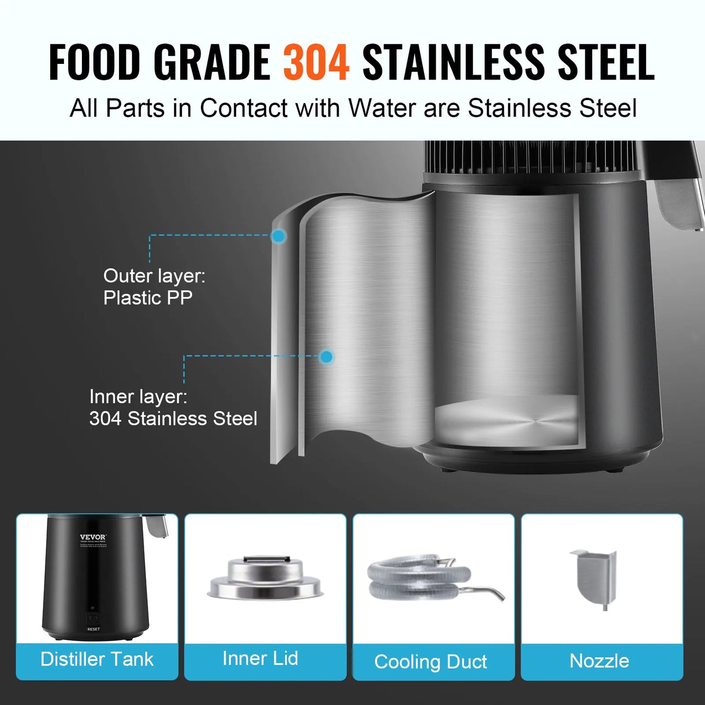 SucceBuy Water Distiller Countertop Stainless Steel Purifier