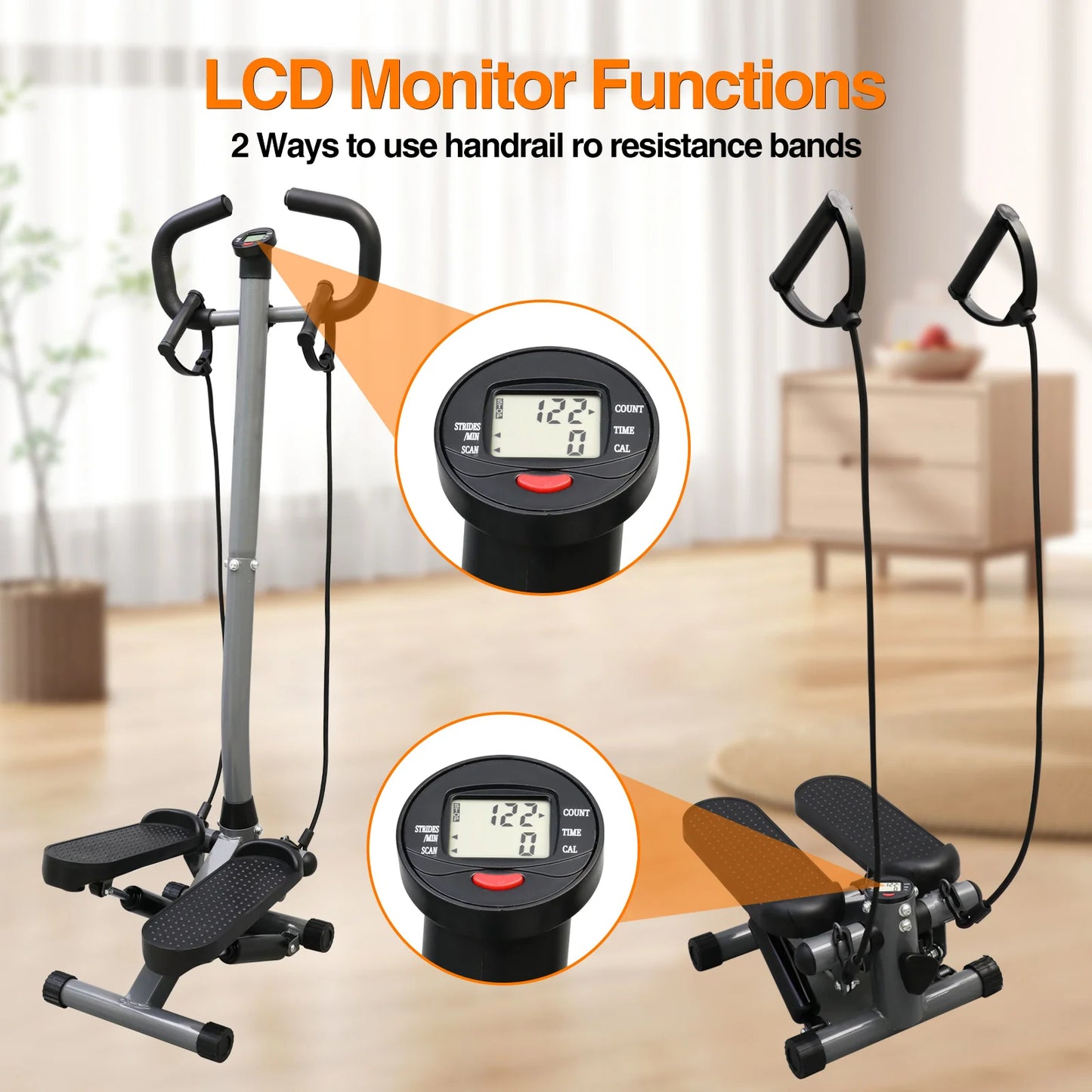 Vibrating Exercise Stepper Machine With LCD Monitor For Home Gym