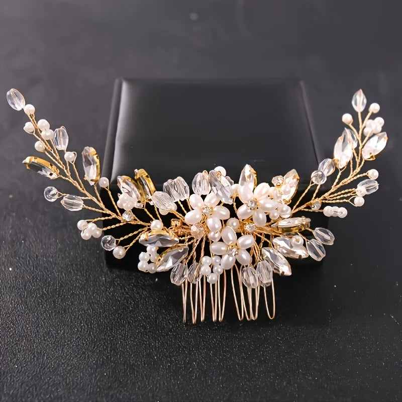 Crystal Rhinestone Flower Pearl Hair Comb Hair Accessories Jewelry