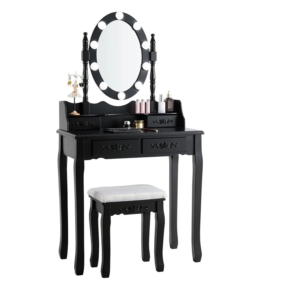 HOMASIS 4 Drawer Vanity Table 10 Dimmable Bulbs Touch Switch
