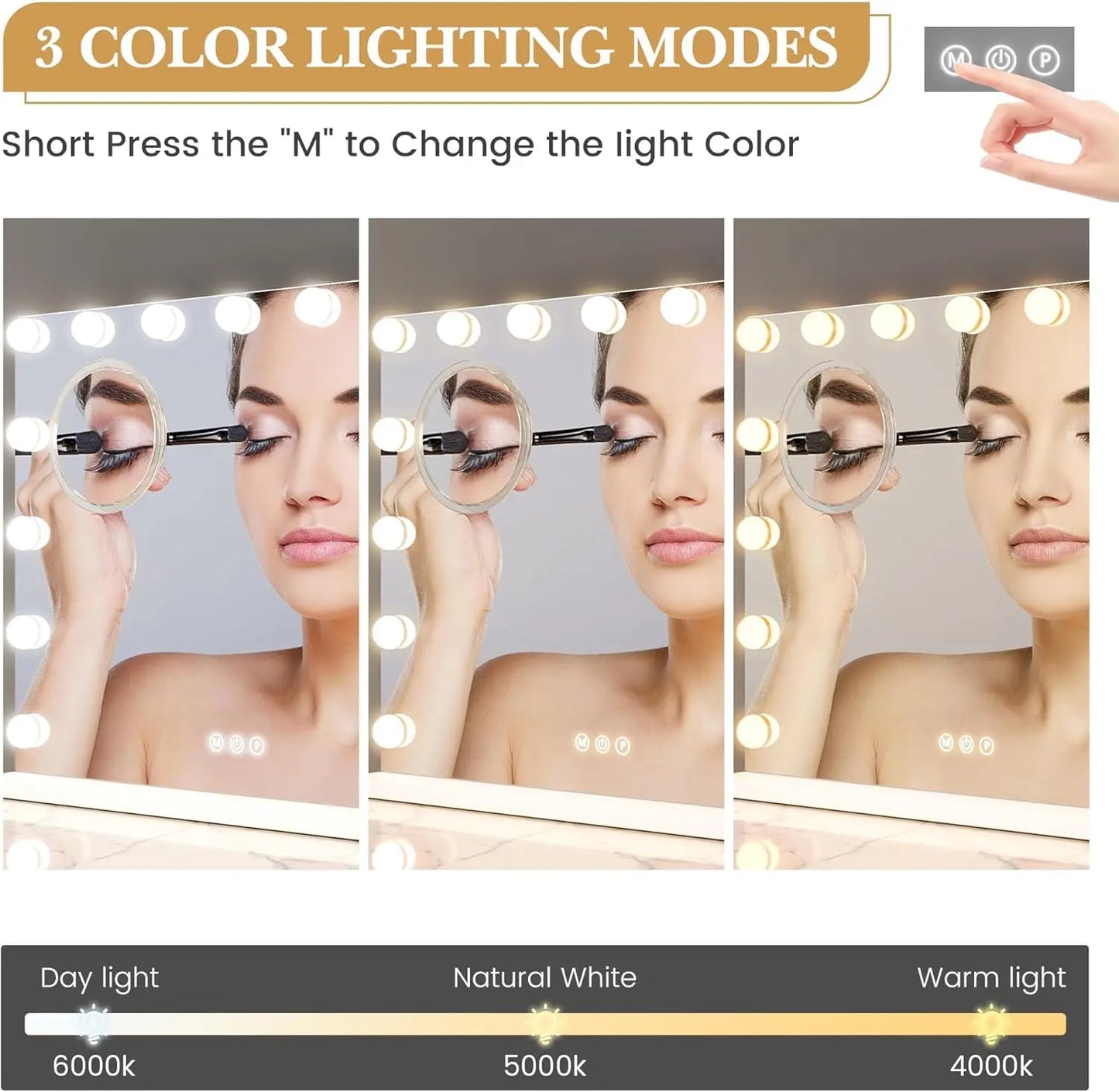 Vanity Mirror With Adjustable LED Lights Smart Touch 3X Magnification