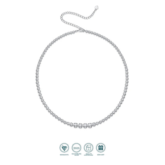Jiuzuan Four Stone Tennis Necklace 925 Sterling Silver Gold Plated
