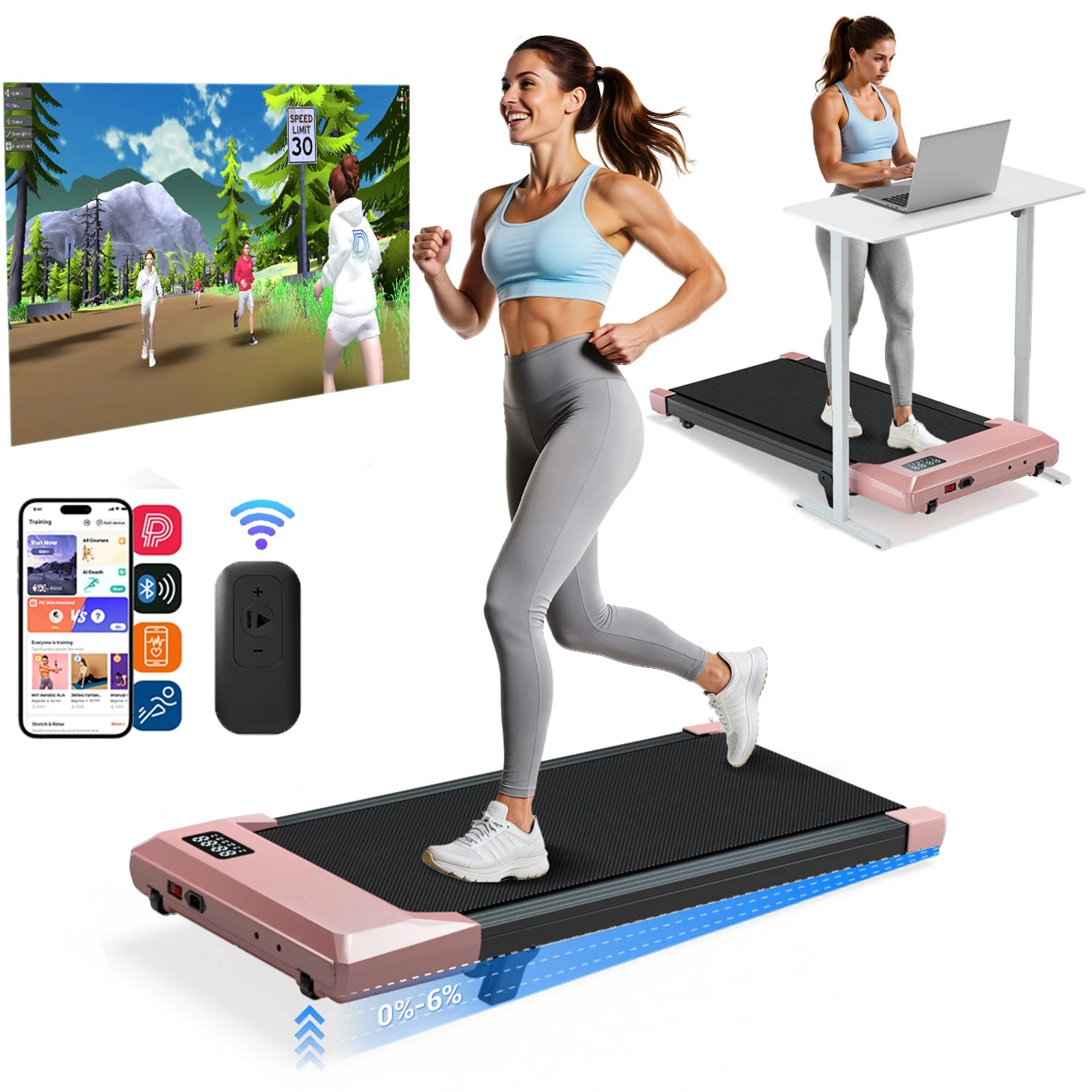 Superun Foldable Under Desk Walking Pad With Six Percent Slope
