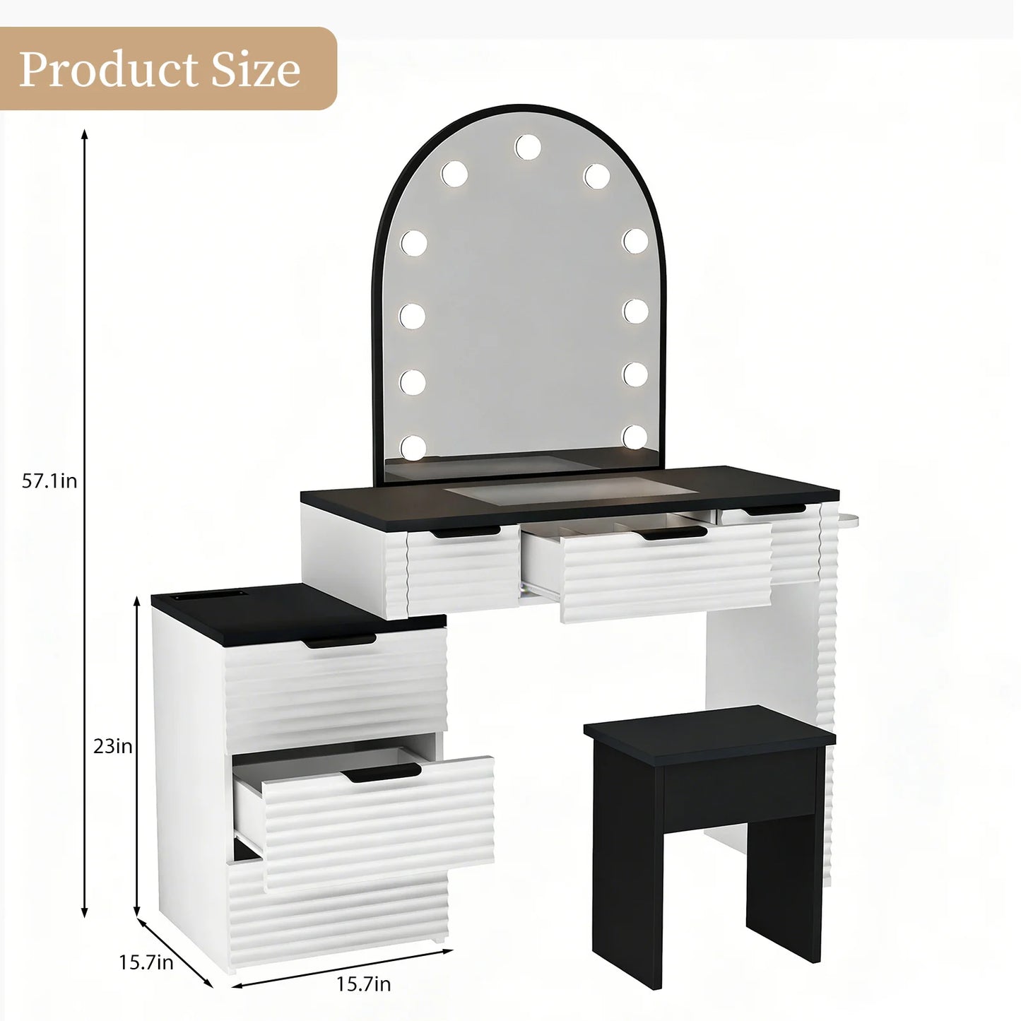 Modern Makeup Vanity Desk With Mirror Light Glass Top