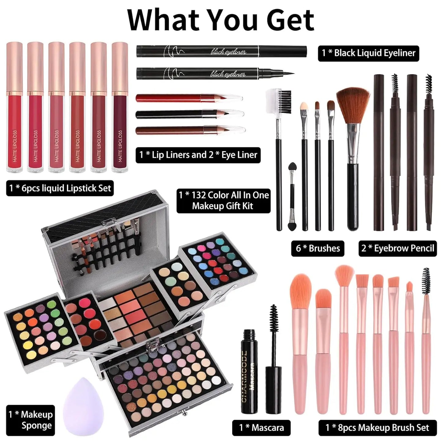 Complete Makeup Kit for Women Eyeshadow Lip Gloss Concealer Brushes
