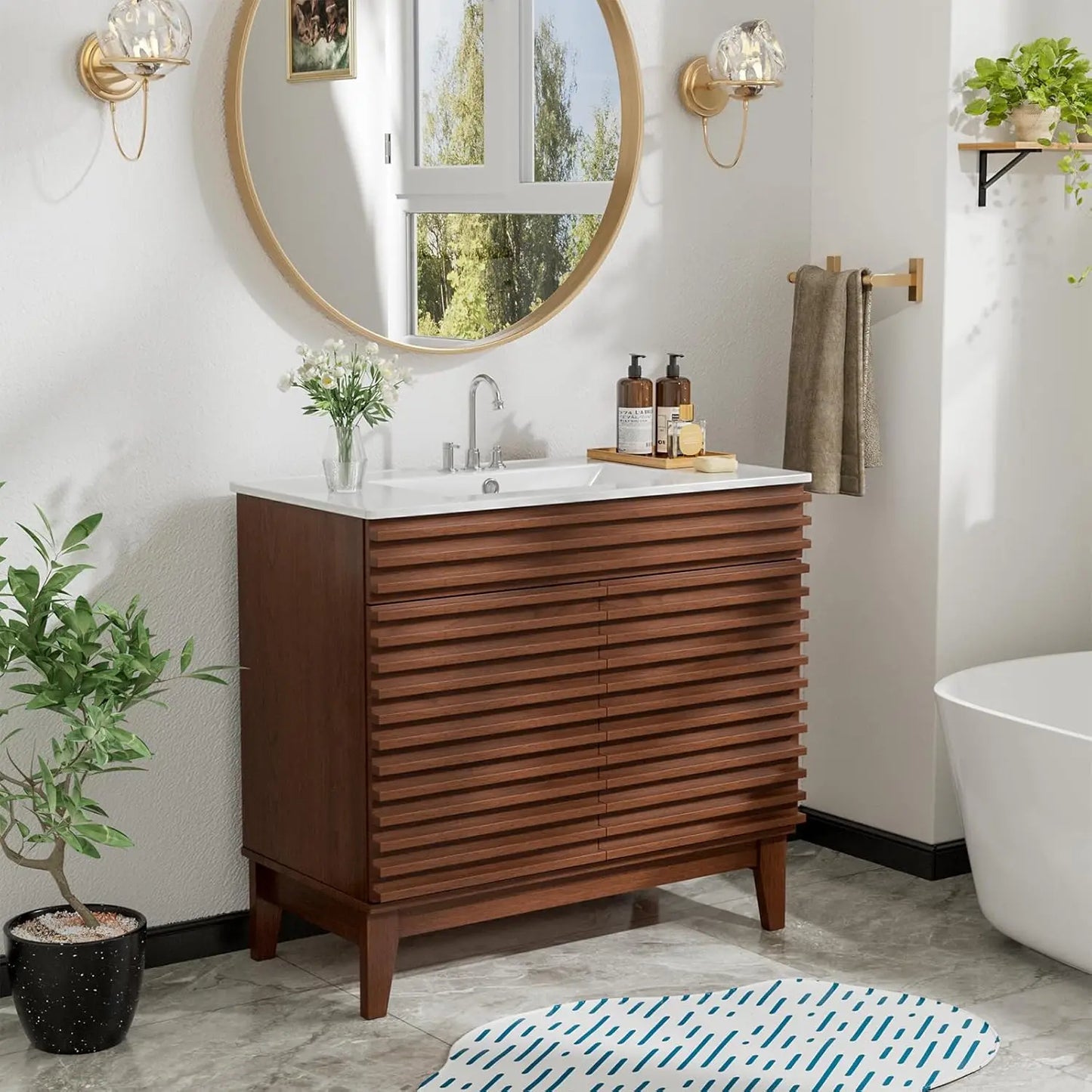 Mid Century Freestanding Bathroom Vanity Sink Storage
