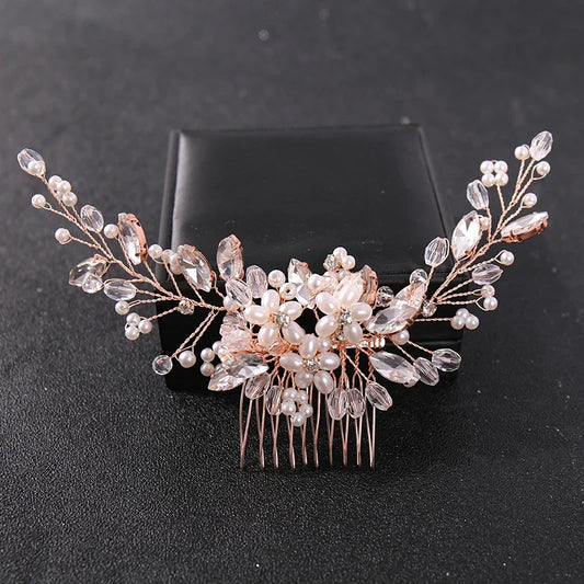 Crystal Rhinestone Flower Pearl Hair Comb Hair Accessories Jewelry