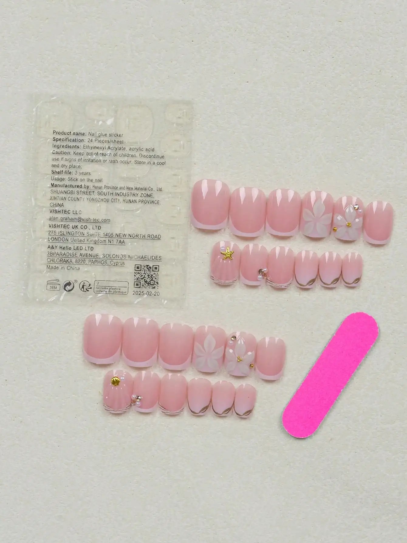 24Pcs Short Square French Flower Acrylic Press On Nails