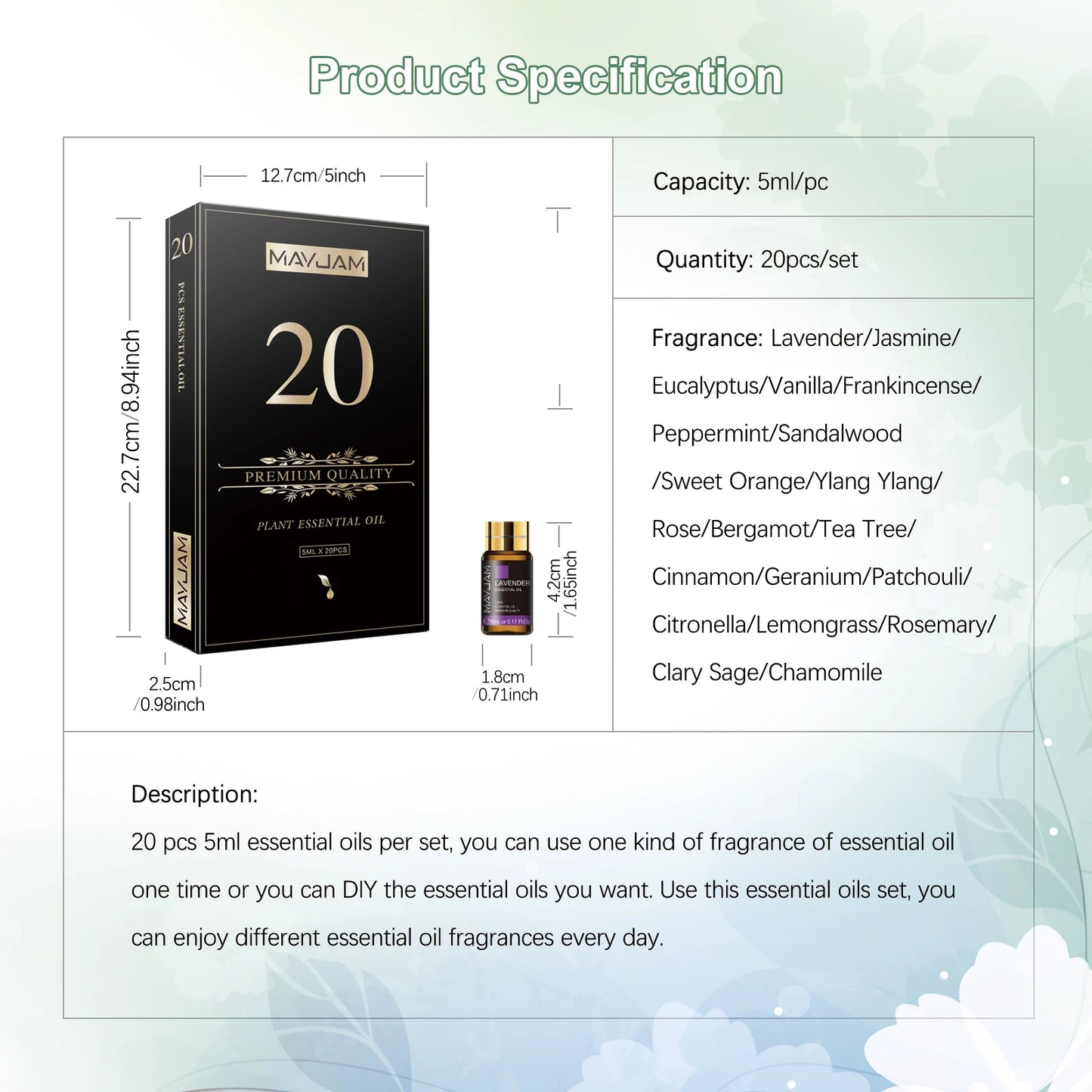 MAYJAM Pure Essential Oil Gift Box For Diffuser 20 Bottles