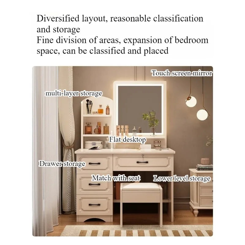 European Minimalist Dressing Table With Integrated Vanity Storage