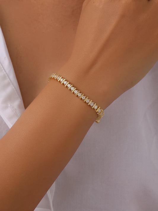 S925 Moissanite Tennis Bracelet 18K Gold Plated Charm Bracelet