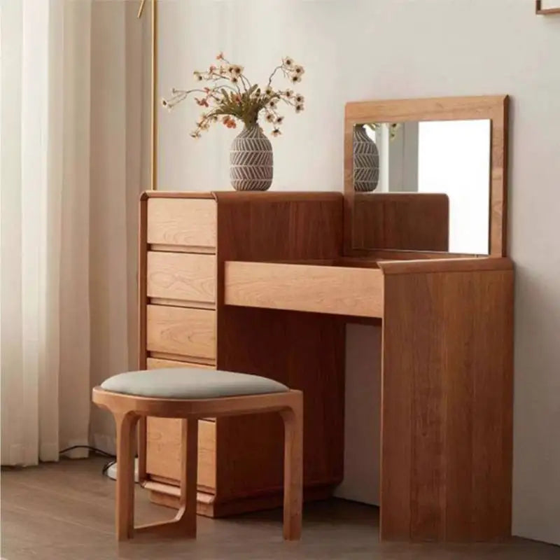 Stool Mirror Wood Vanity Table Storage White Makeup Bedroom Dresser Organizer