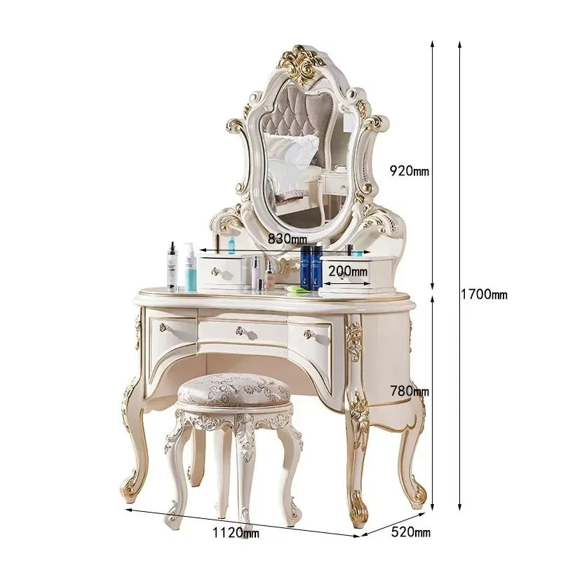 Beige Storage Vanity Table Nordic Wooden Aesthetic Beauty Drawers Dresser