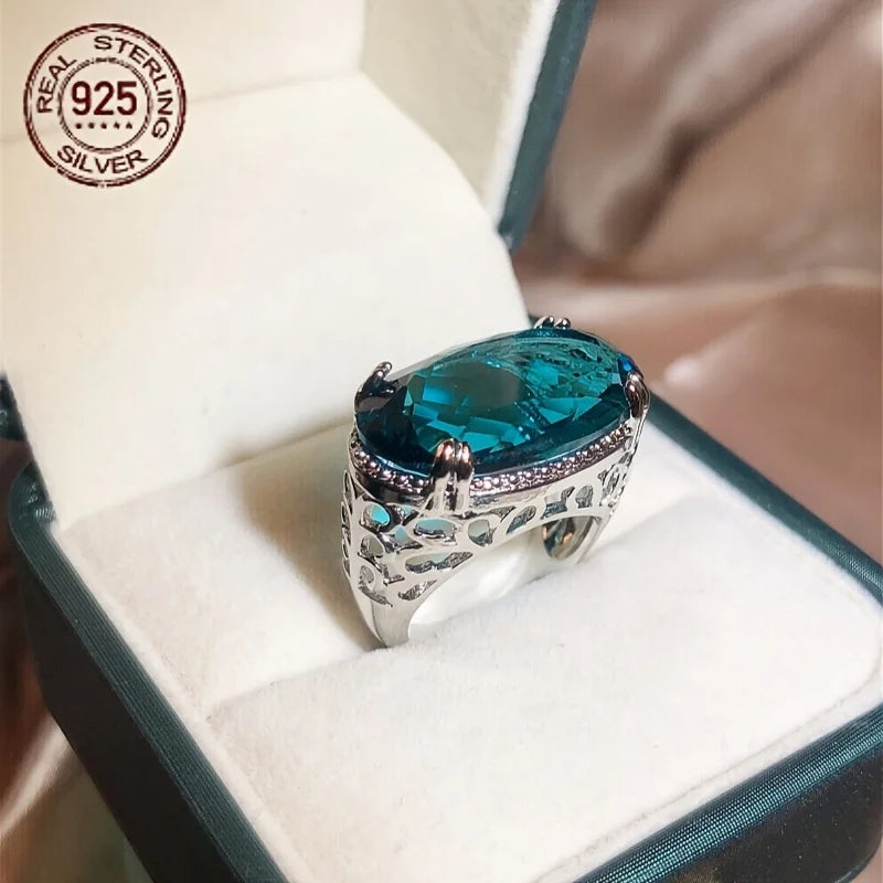 WPOOCC Zircon Sterling Silver Hollow Oval Vintage Wedding Ring