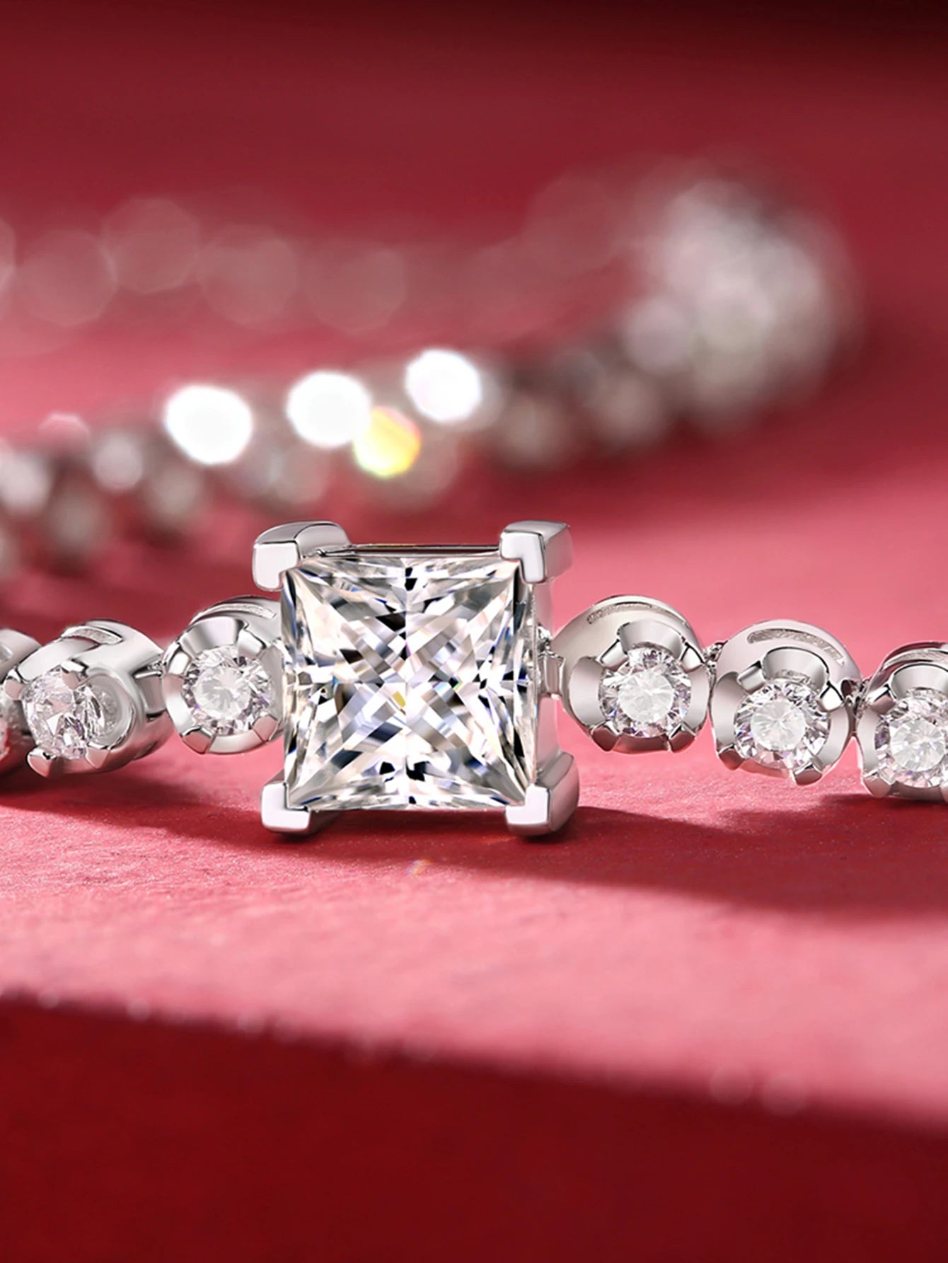 Zircon Tennis Bracelet Square Center 925 Sterling Silver