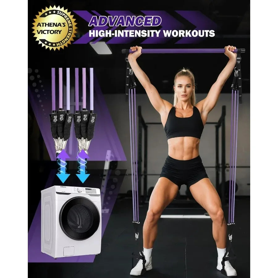 Upgraded Pilates Bar Kit With Resistance Bands For Home Gym