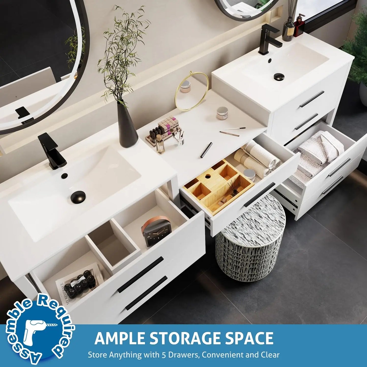 Modern Bathroom Vanity and Makeup Desk Combo with Sink