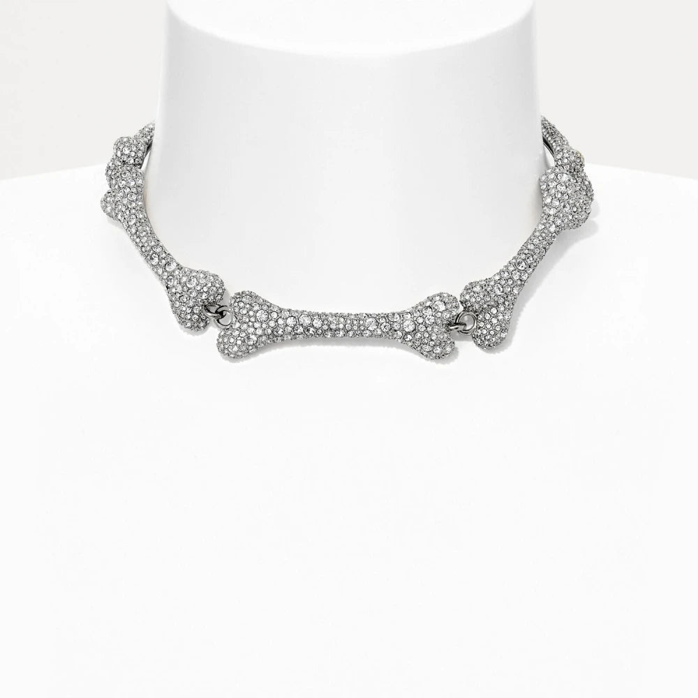 S925 Sterling Silver Faustine Five Section Diamond Bone Necklace