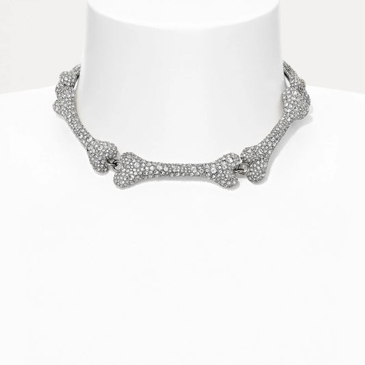 S925 Sterling Silver Faustine Five Section Diamond Bone Necklace