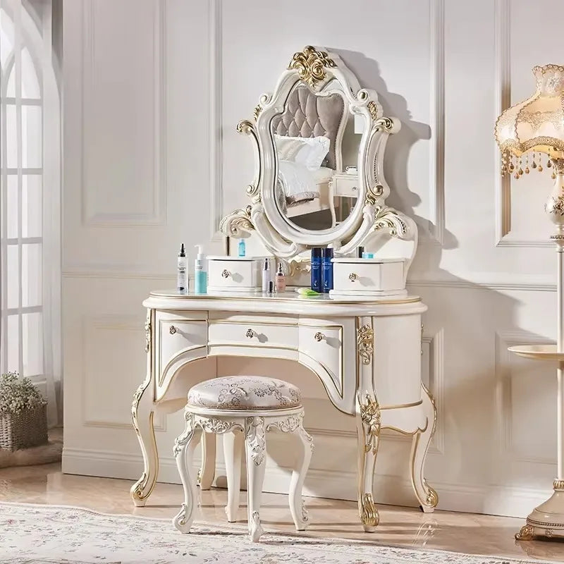 Beige Storage Vanity Table Nordic Wooden Aesthetic Beauty Drawers Dresser