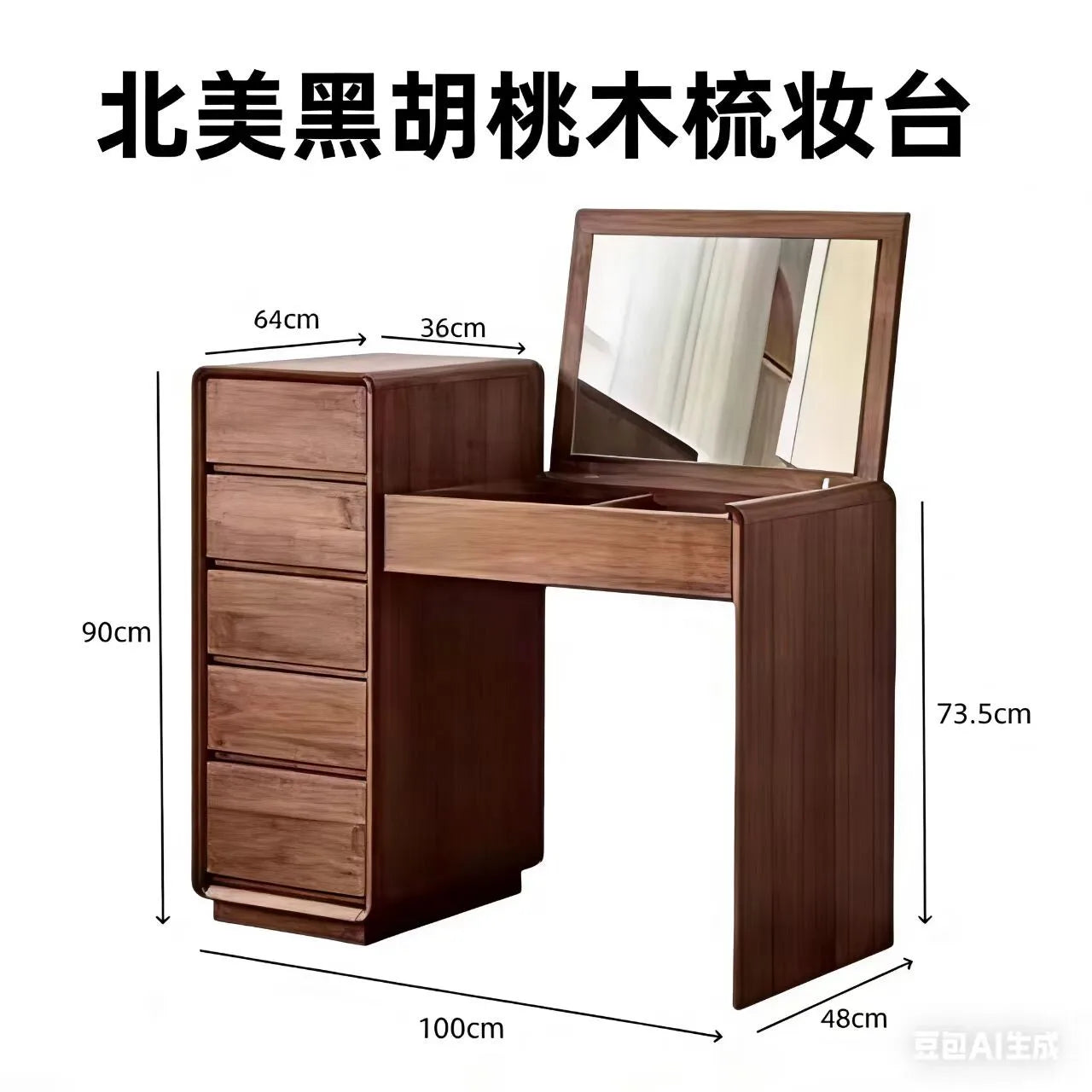 Stool Mirror Wood Vanity Table Storage White Makeup Bedroom Dresser Organizer